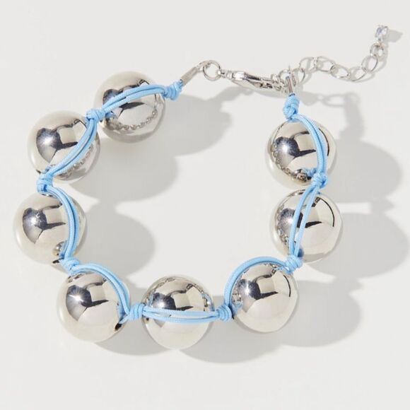 Urban Outfitters Dextra Silver Tone Ball Corded Light Blue Bracelet Adjustable - Picture 1 of 3